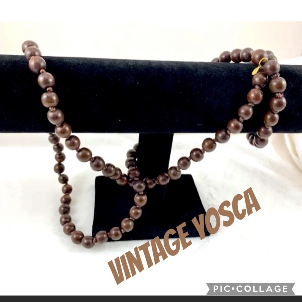 YOSCA VINTAGE BROWN BEADED SIMPLE NECKLACE 36” LONG